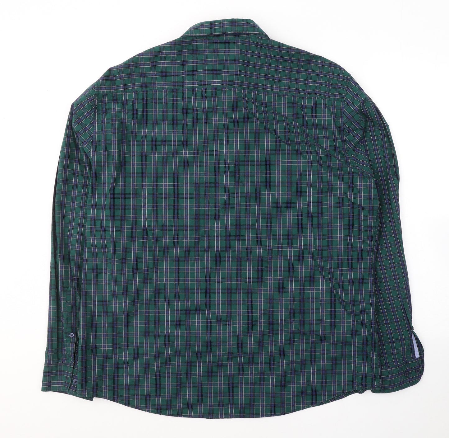 Marks and Spencer Mens Green Plaid Cotton  Button-Up Size 2XL Collared Button