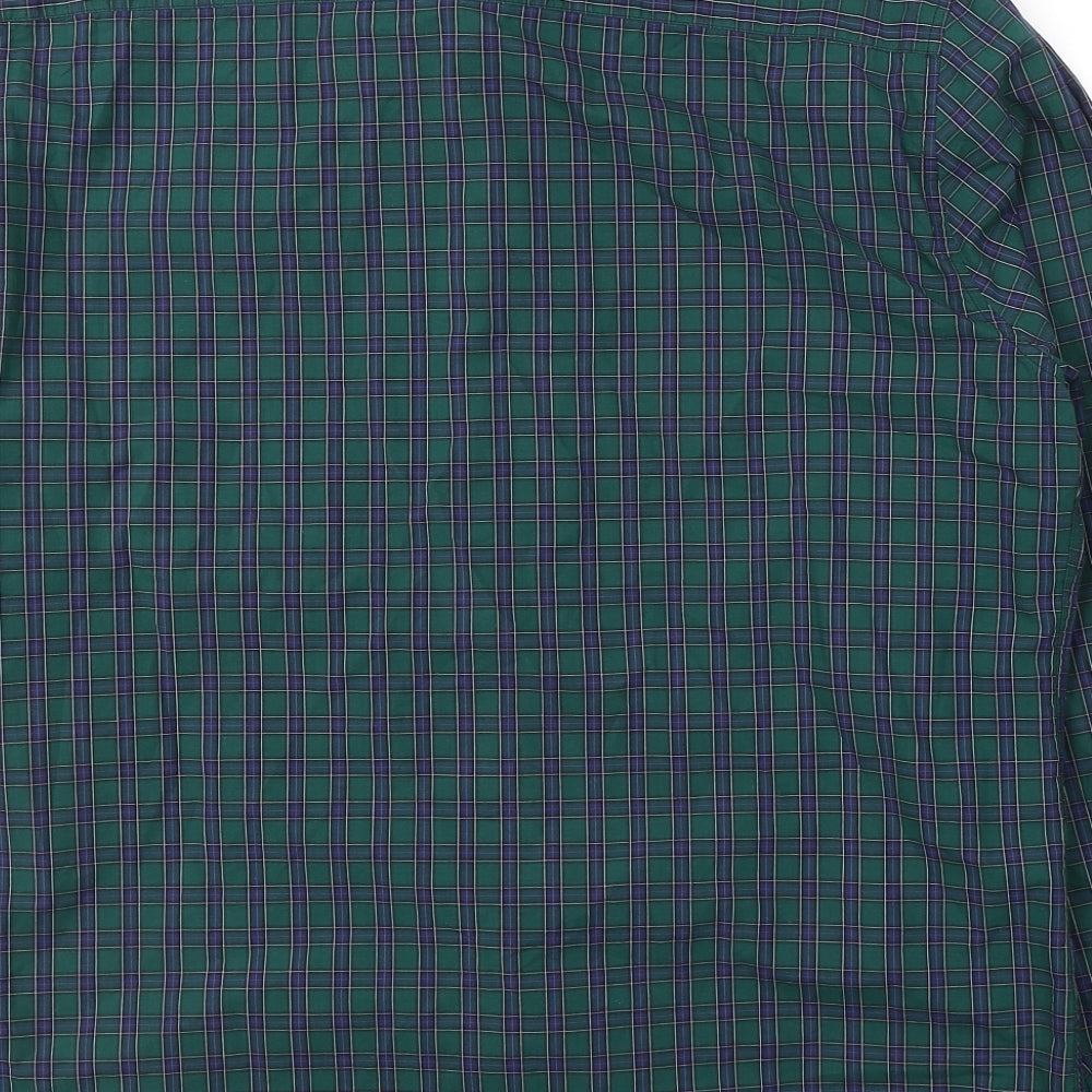 Marks and Spencer Mens Green Plaid Cotton  Button-Up Size 2XL Collared Button