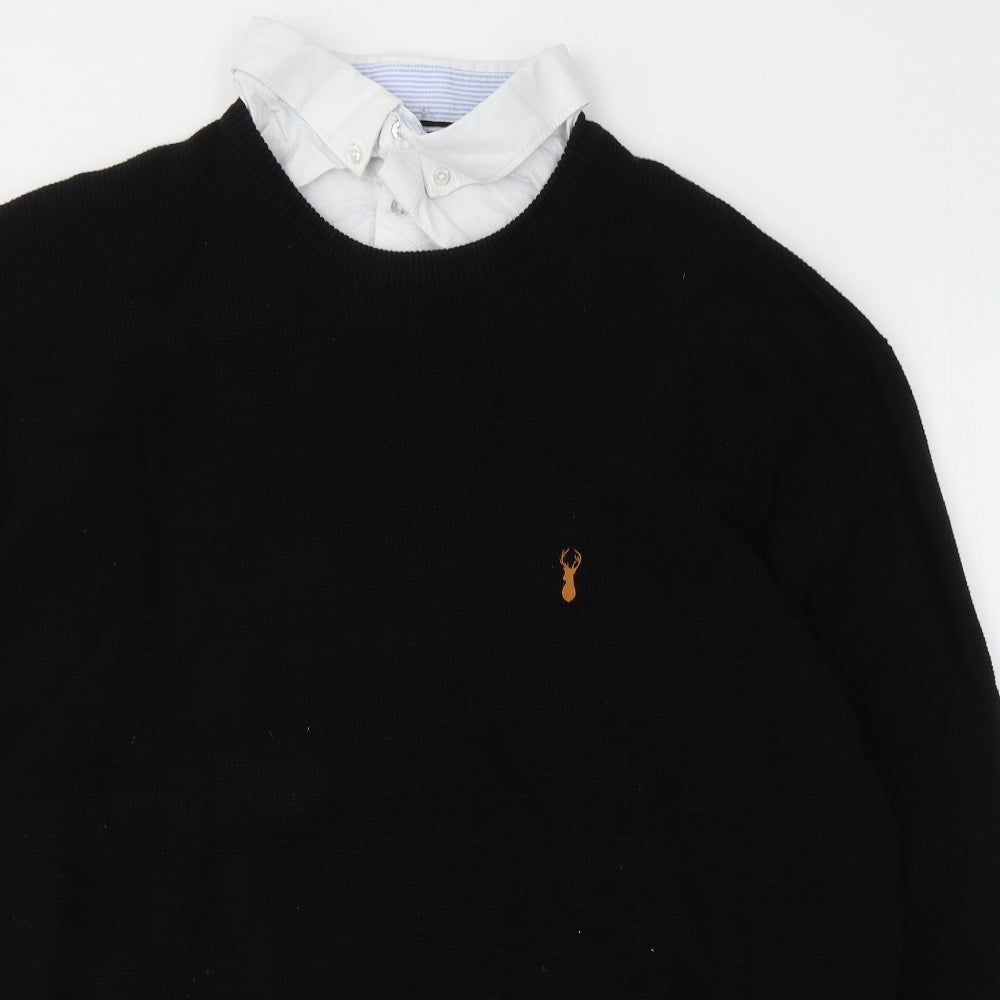 NEXT Mens Black Collared  Cotton Pullover Jumper Size 3XL