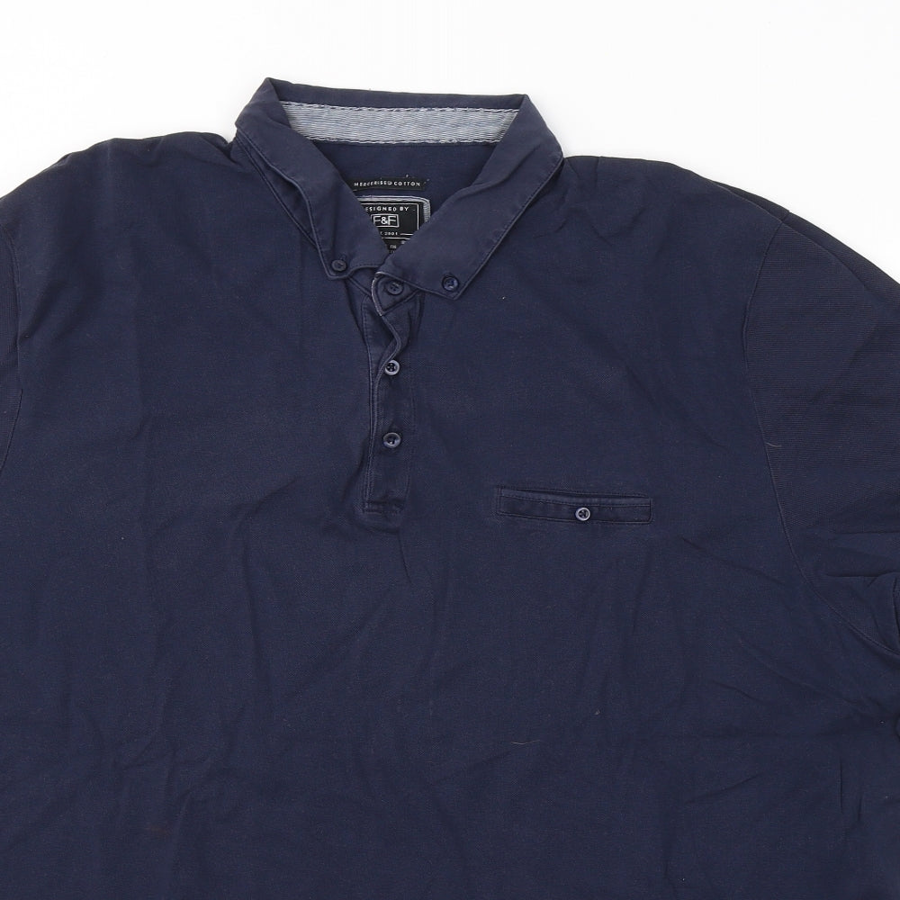 F&F Mens Blue  Cotton  Polo Size 3XL Collared Pullover