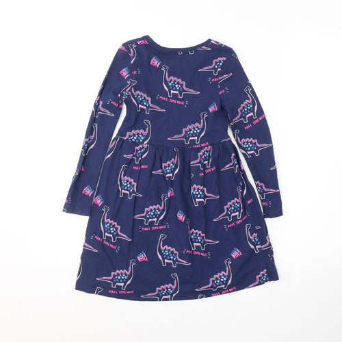 Marks and Spencer Girls Blue  Cotton Fit & Flare  Size 5-6 Years  Round Neck Pullover - Dinosaurs