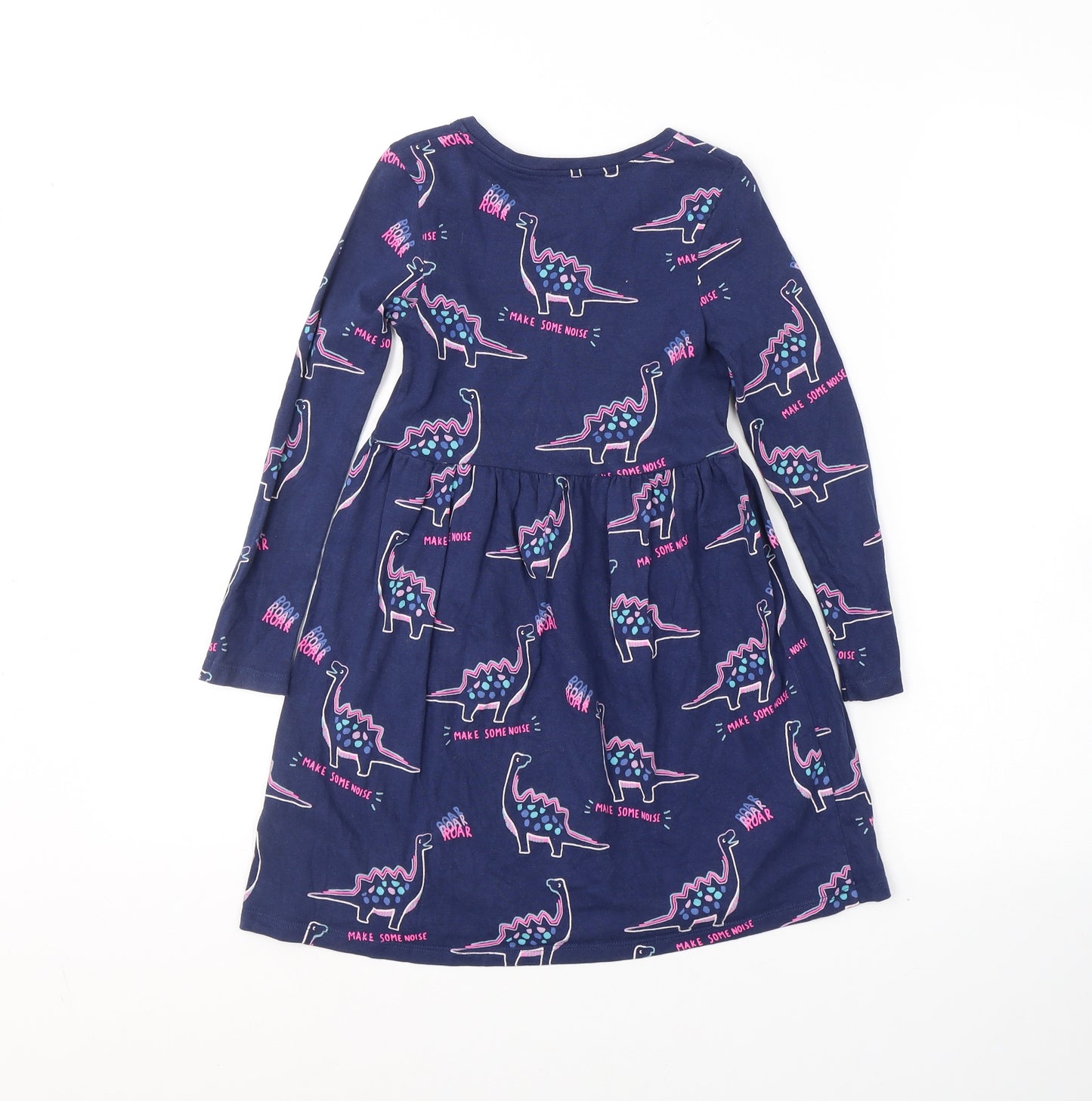 Marks and Spencer Girls Blue  Cotton Fit & Flare  Size 5-6 Years  Round Neck Pullover - Dinosaurs