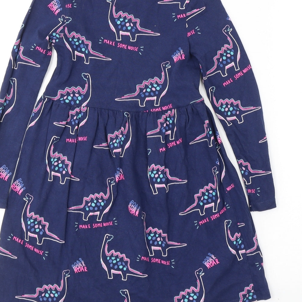 Marks and Spencer Girls Blue  Cotton Fit & Flare  Size 5-6 Years  Round Neck Pullover - Dinosaurs