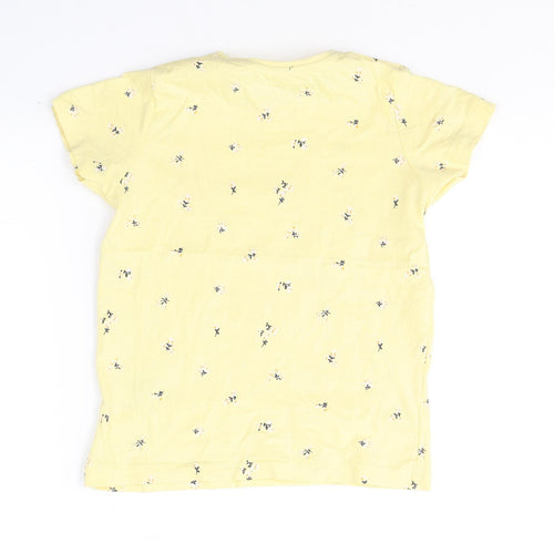 Primark Girls Yellow Spotted Cotton Basic T-Shirt Size 6-7 Years Round Neck Pullover - Be happy