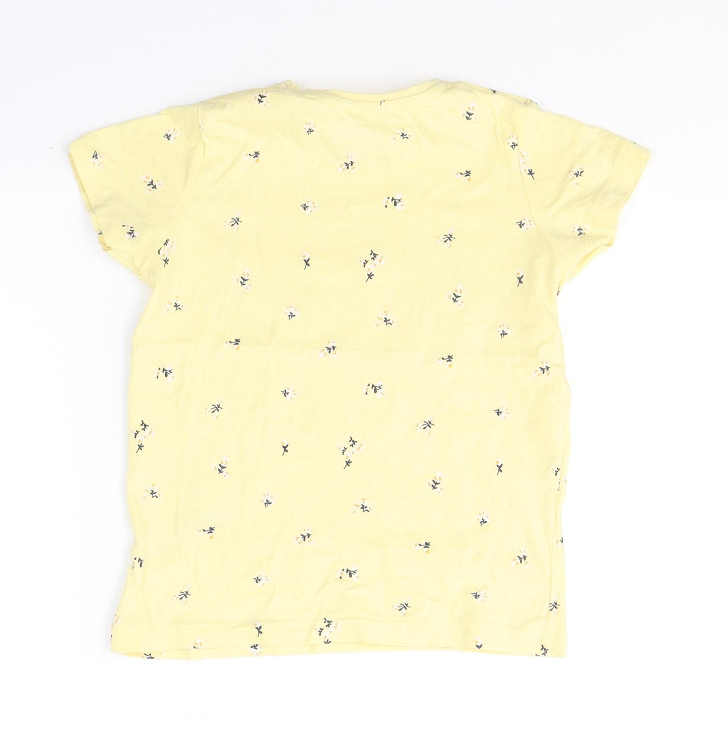 Primark Girls Yellow Spotted Cotton Basic T-Shirt Size 6-7 Years Round Neck Pullover - Be happy