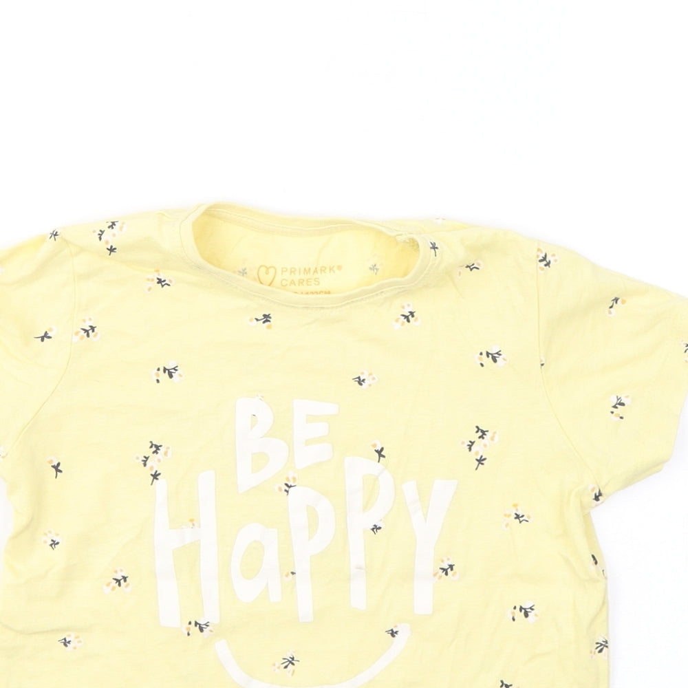 Primark Girls Yellow Spotted Cotton Basic T-Shirt Size 6-7 Years Round Neck Pullover - Be happy
