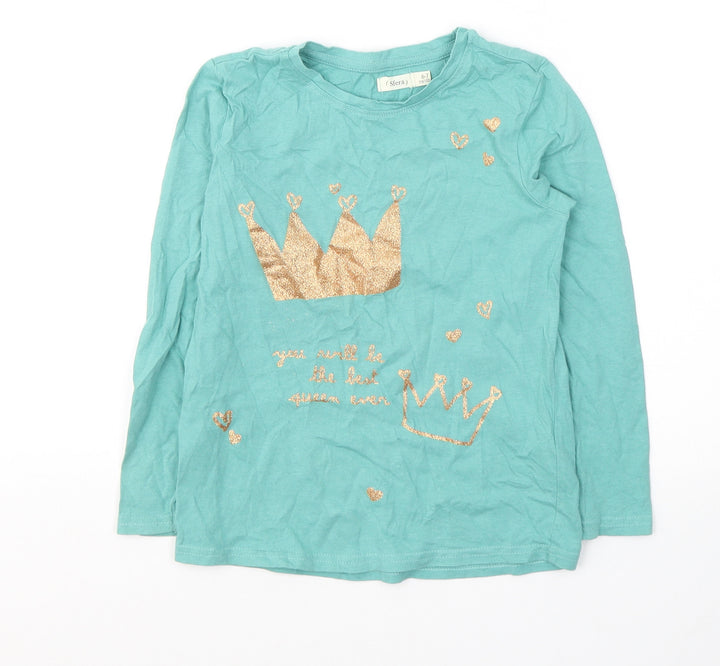Sfera Girls Blue Cotton Jersey Casual Size 6-7 Years Round Neck Pullover