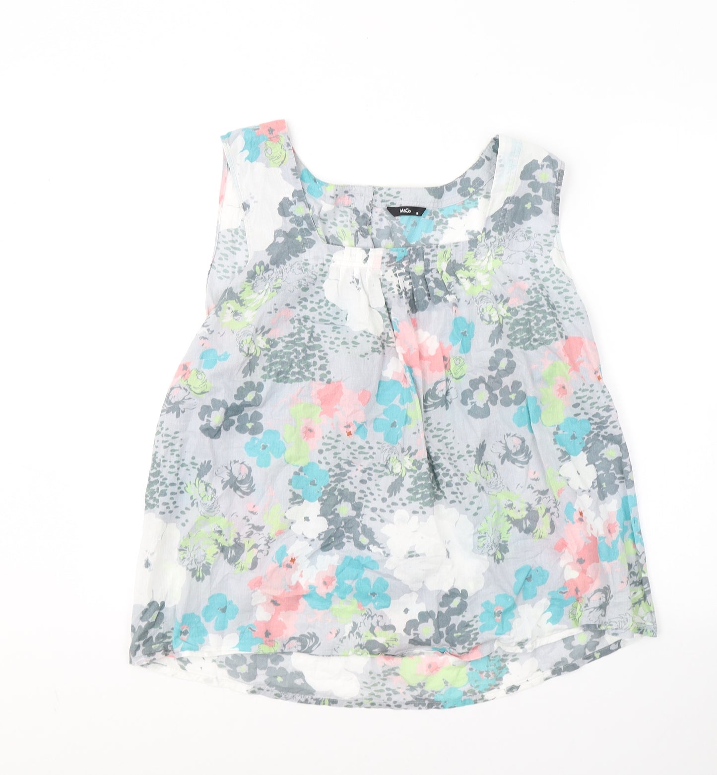 M&Co Womens Green Floral Cotton Basic Tank Size 18 Round Neck