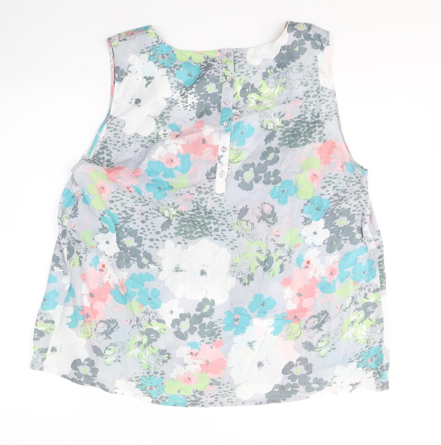 M&Co Womens Green Floral Cotton Basic Tank Size 18 Round Neck