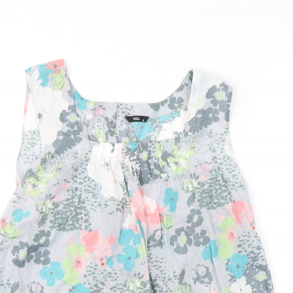 M&Co Womens Green Floral Cotton Basic Tank Size 18 Round Neck