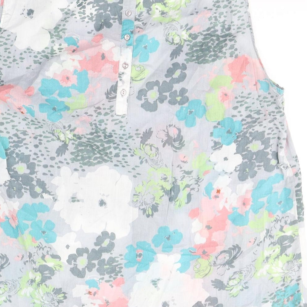 M&Co Womens Green Floral Cotton Basic Tank Size 18 Round Neck