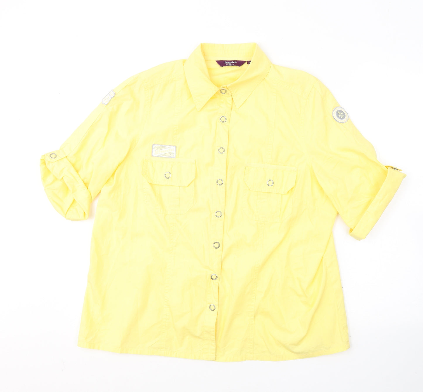 New Look Womens Yellow  Cotton Basic Button-Up Size 20 Collared
