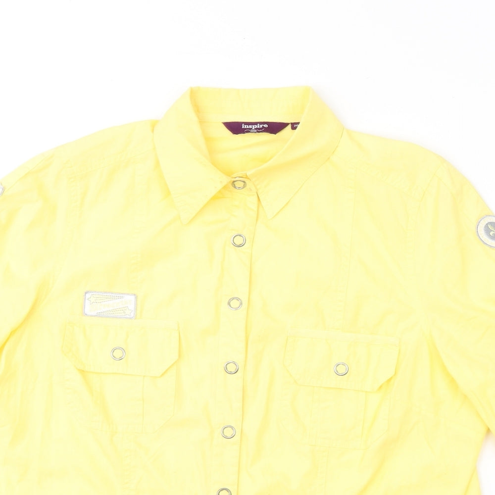 New Look Womens Yellow  Cotton Basic Button-Up Size 20 Collared