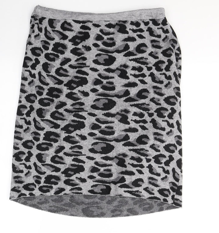 Gallery Womens Grey Animal Print Viscose A-Line Skirt Size L