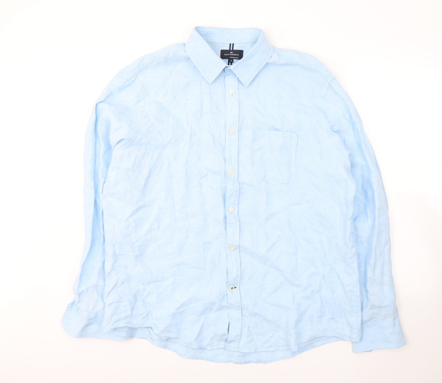 Marks and Spencer Mens Blue  Linen  Button-Up Size XL Collared Button