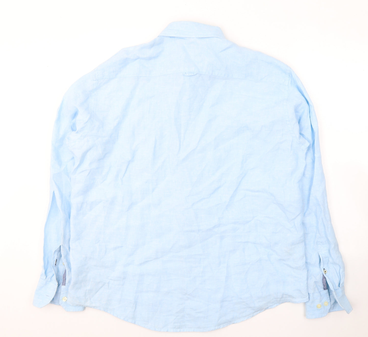 Marks and Spencer Mens Blue  Linen  Button-Up Size XL Collared Button