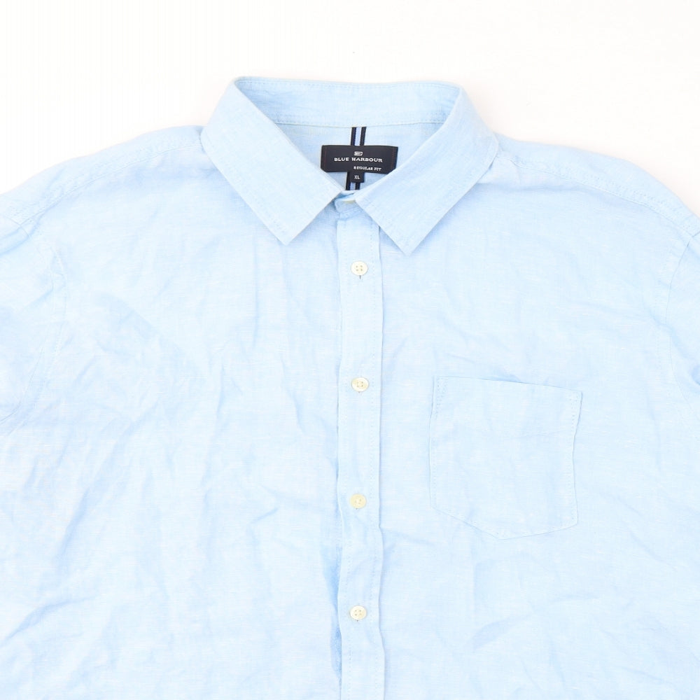 Marks and Spencer Mens Blue  Linen  Button-Up Size XL Collared Button