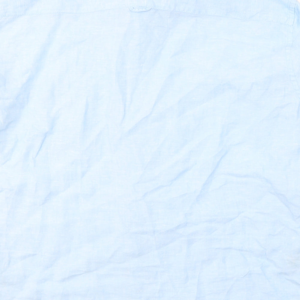 Marks and Spencer Mens Blue  Linen  Button-Up Size XL Collared Button