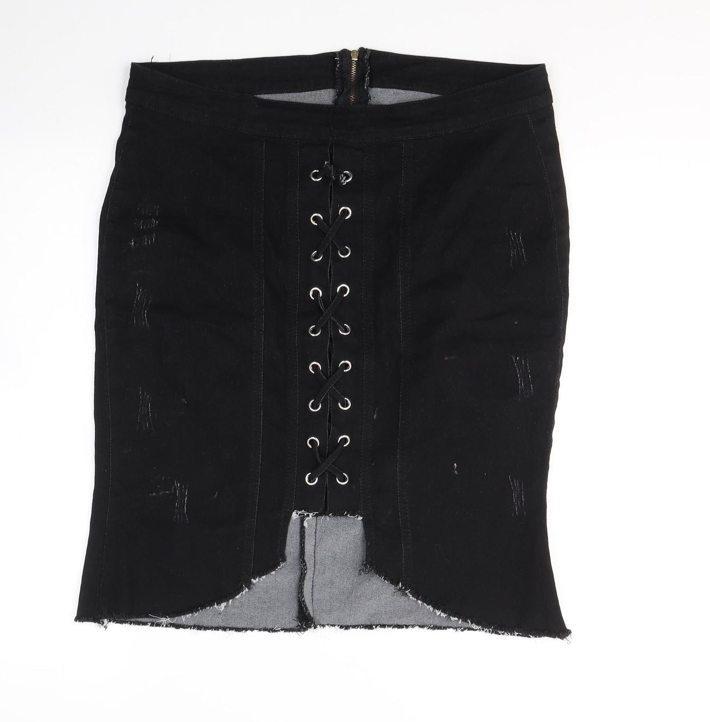 Preworn Womens Black  Polyester A-Line Skirt Size L   Zip