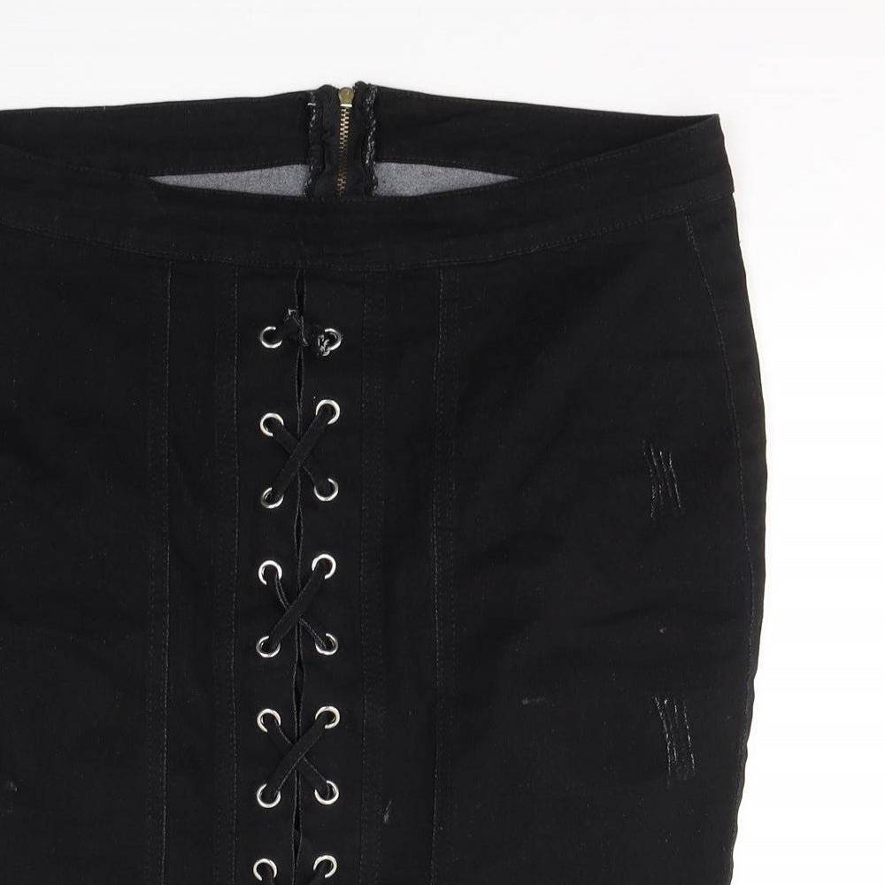 Preworn Womens Black  Polyester A-Line Skirt Size L   Zip