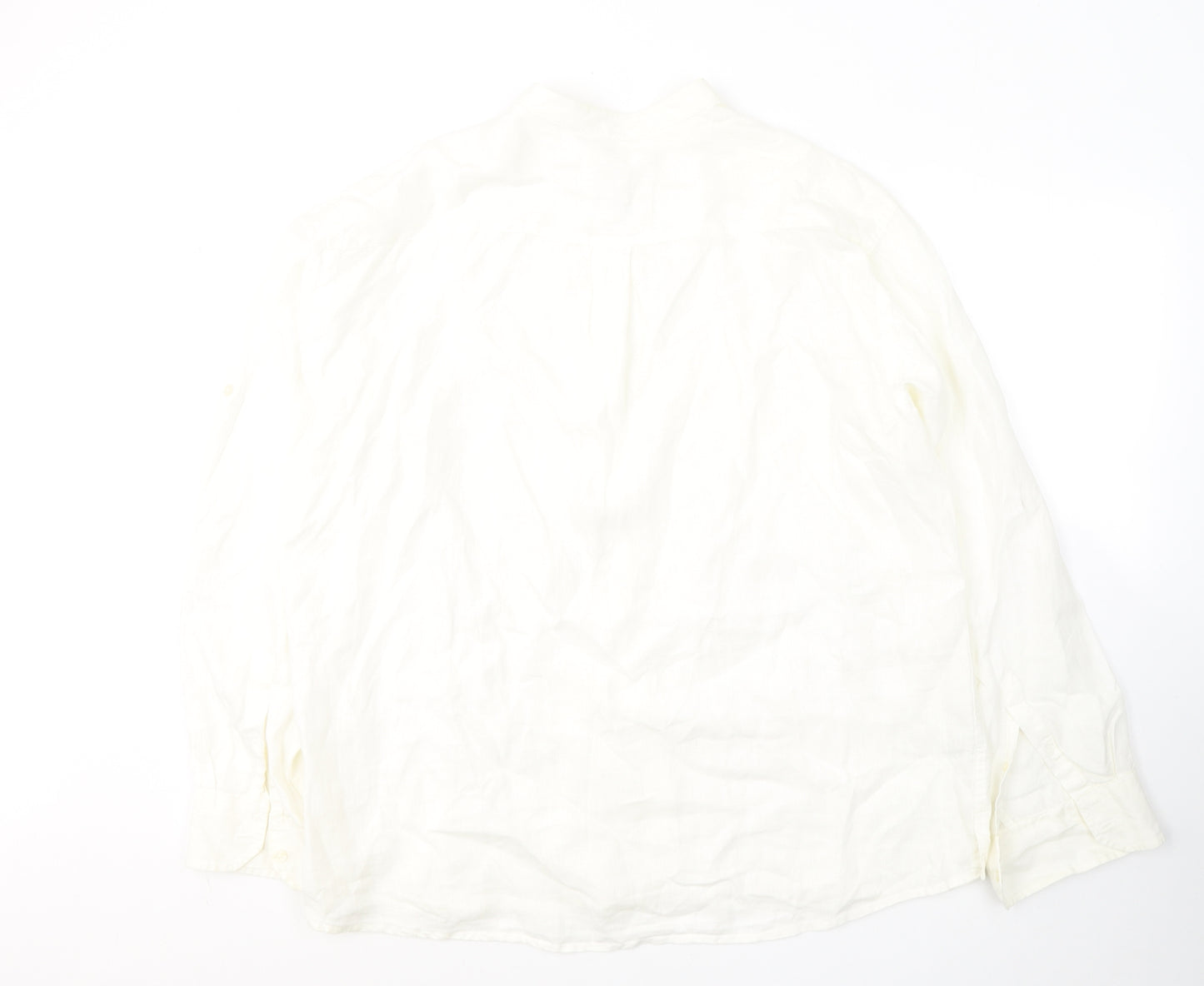 Marks and Spencer Mens White  Linen  Button-Up Size XL Round Neck Button