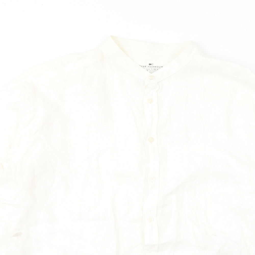 Marks and Spencer Mens White  Linen  Button-Up Size XL Round Neck Button