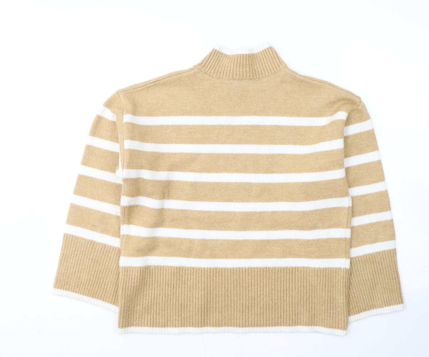F&F Womens Beige High Neck Striped Acrylic Pullover Jumper Size S