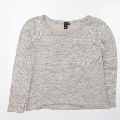 Izabel London Womens Beige Round Neck  Cotton Pullover Jumper Size 16