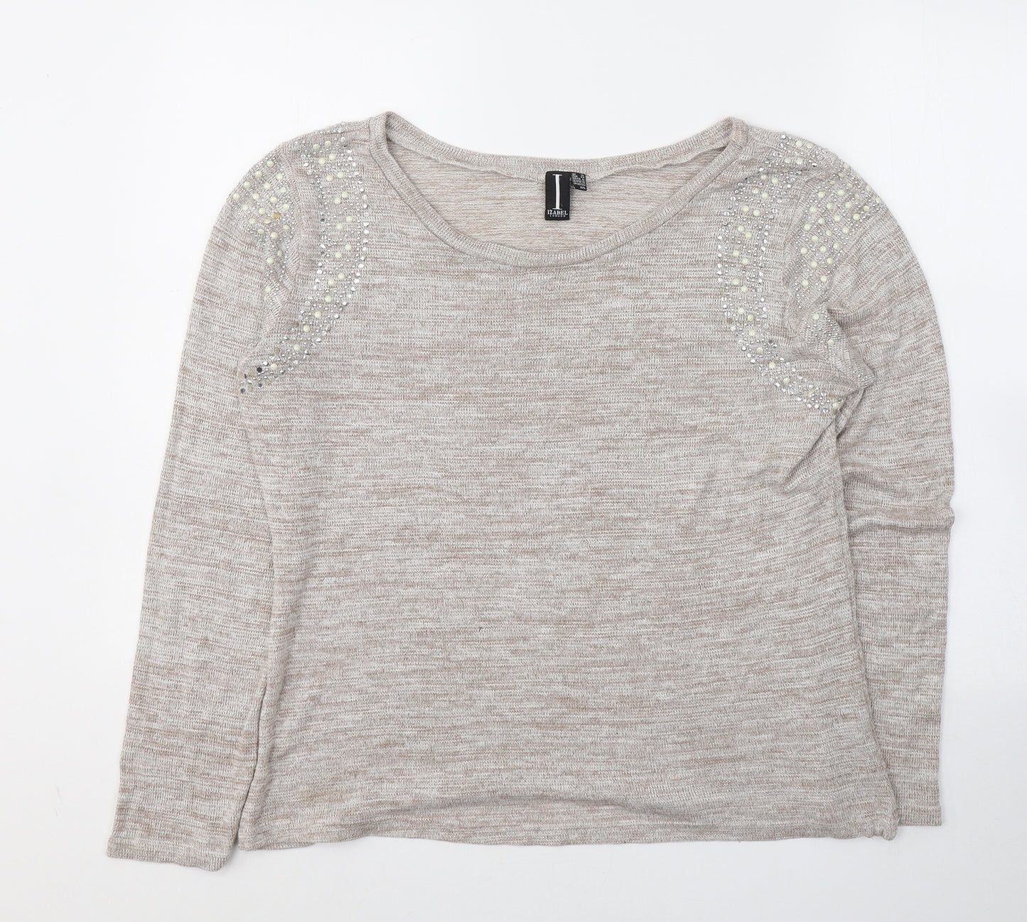 Izabel London Womens Beige Round Neck  Cotton Pullover Jumper Size 16