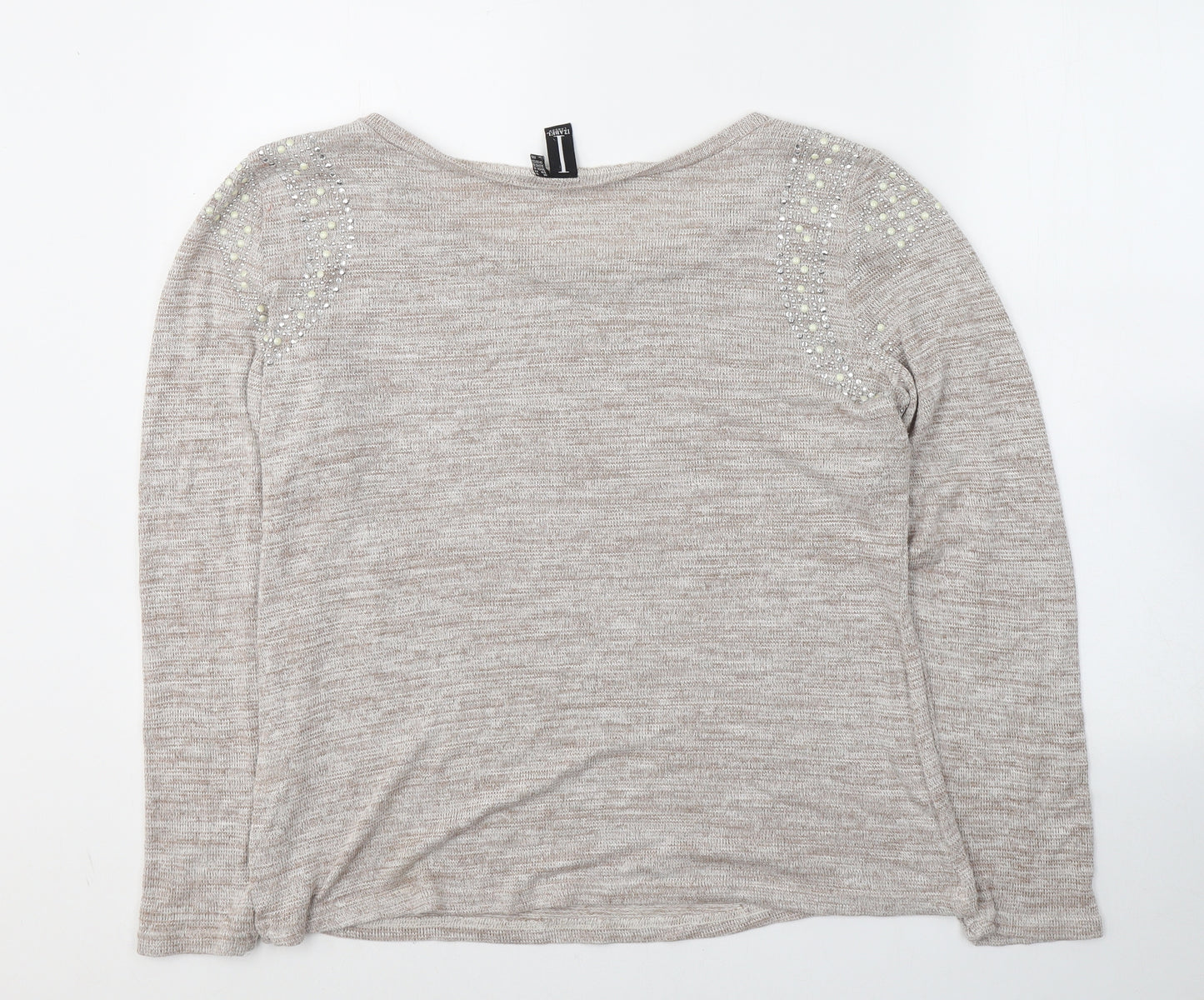 Izabel London Womens Beige Round Neck  Cotton Pullover Jumper Size 16