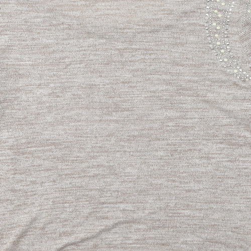 Izabel London Womens Beige Round Neck  Cotton Pullover Jumper Size 16