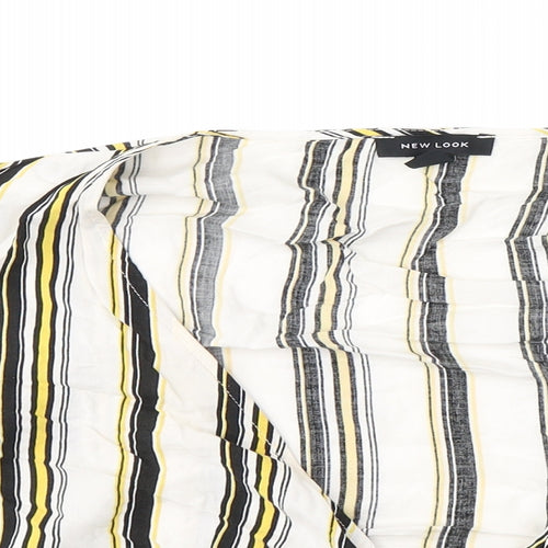 New Look Womens White Striped Cotton Cropped Blouse Size 12 V-Neck - tie detail