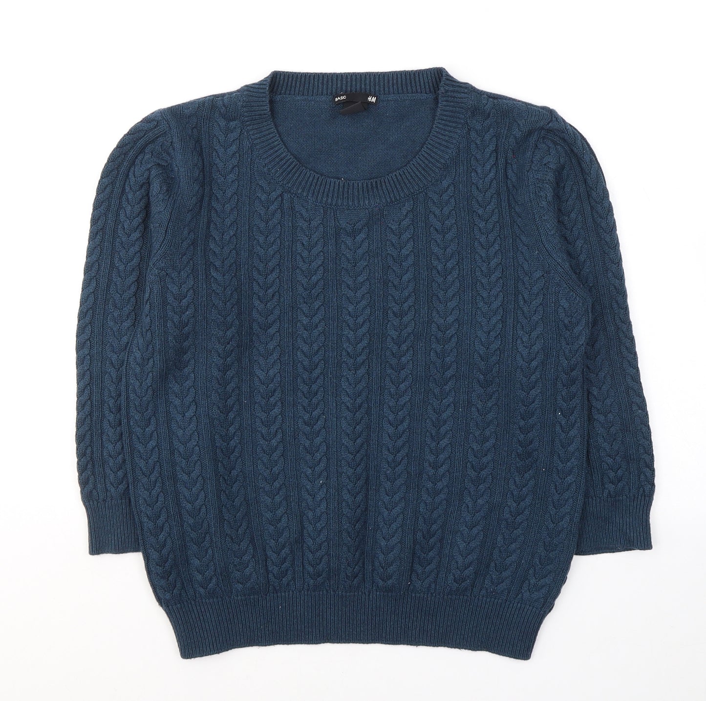 H&M Womens Blue Round Neck  Cotton Pullover Jumper Size M