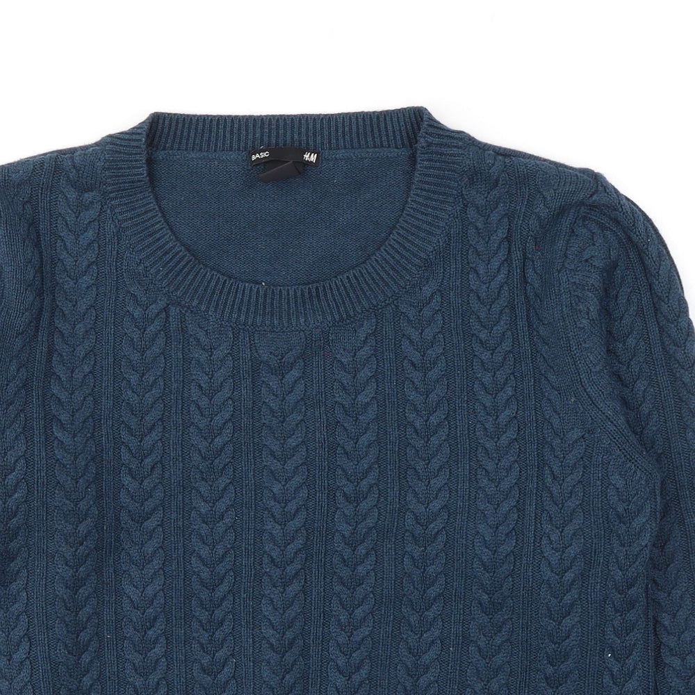 H&M Womens Blue Round Neck  Cotton Pullover Jumper Size M