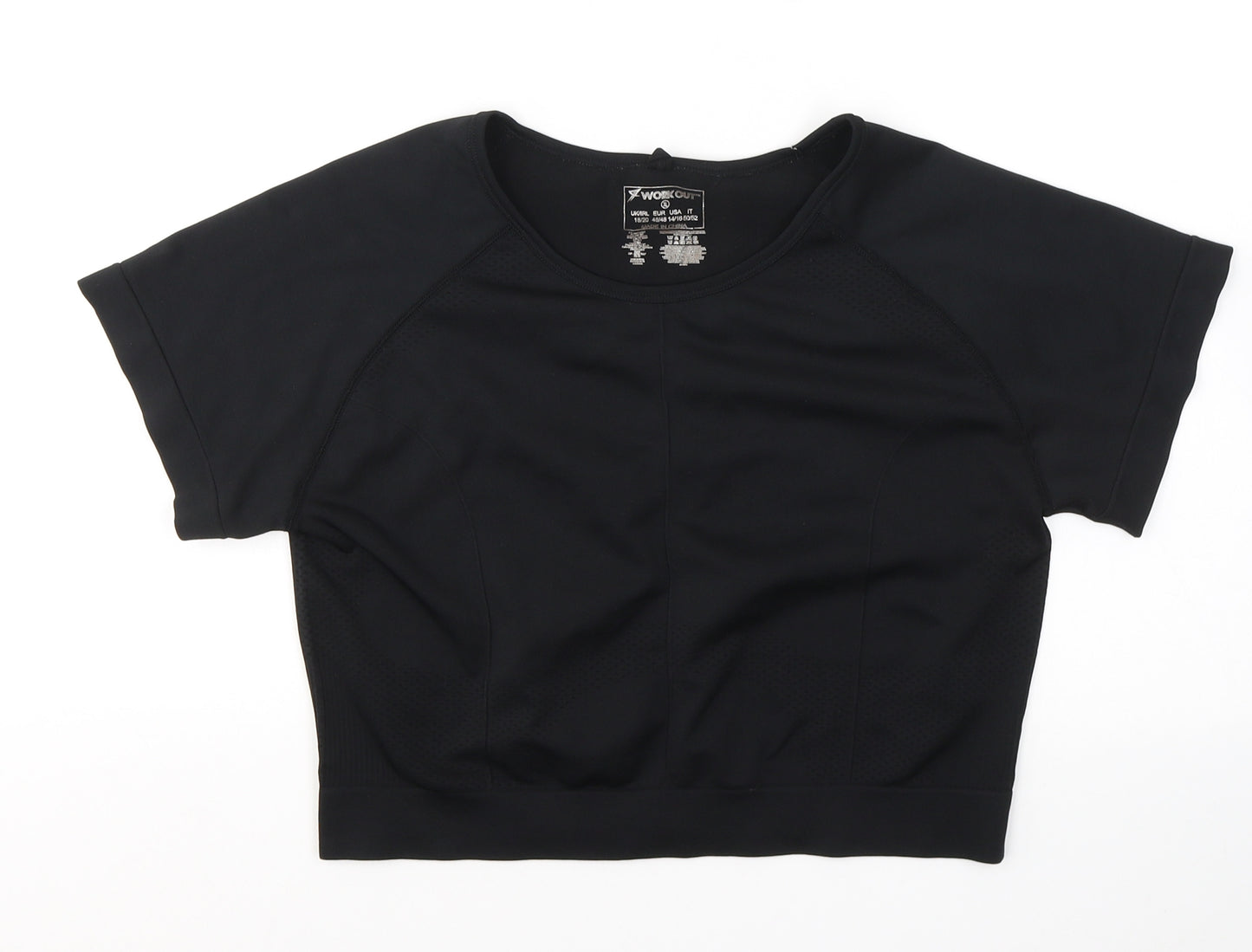 WORKOUT Womens Black  Polyester Cropped T-Shirt Size 18 Round Neck Pullover