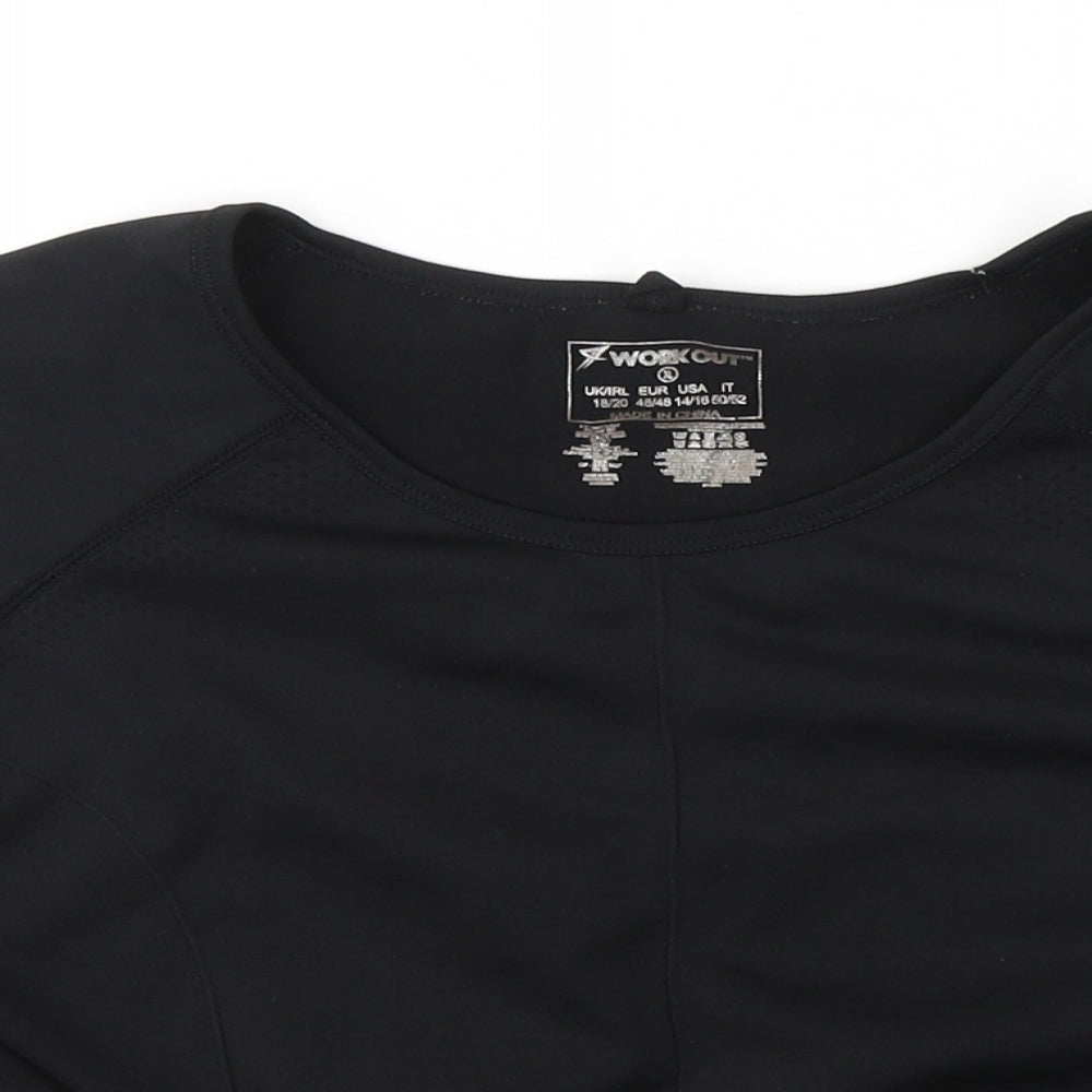 WORKOUT Womens Black  Polyester Cropped T-Shirt Size 18 Round Neck Pullover
