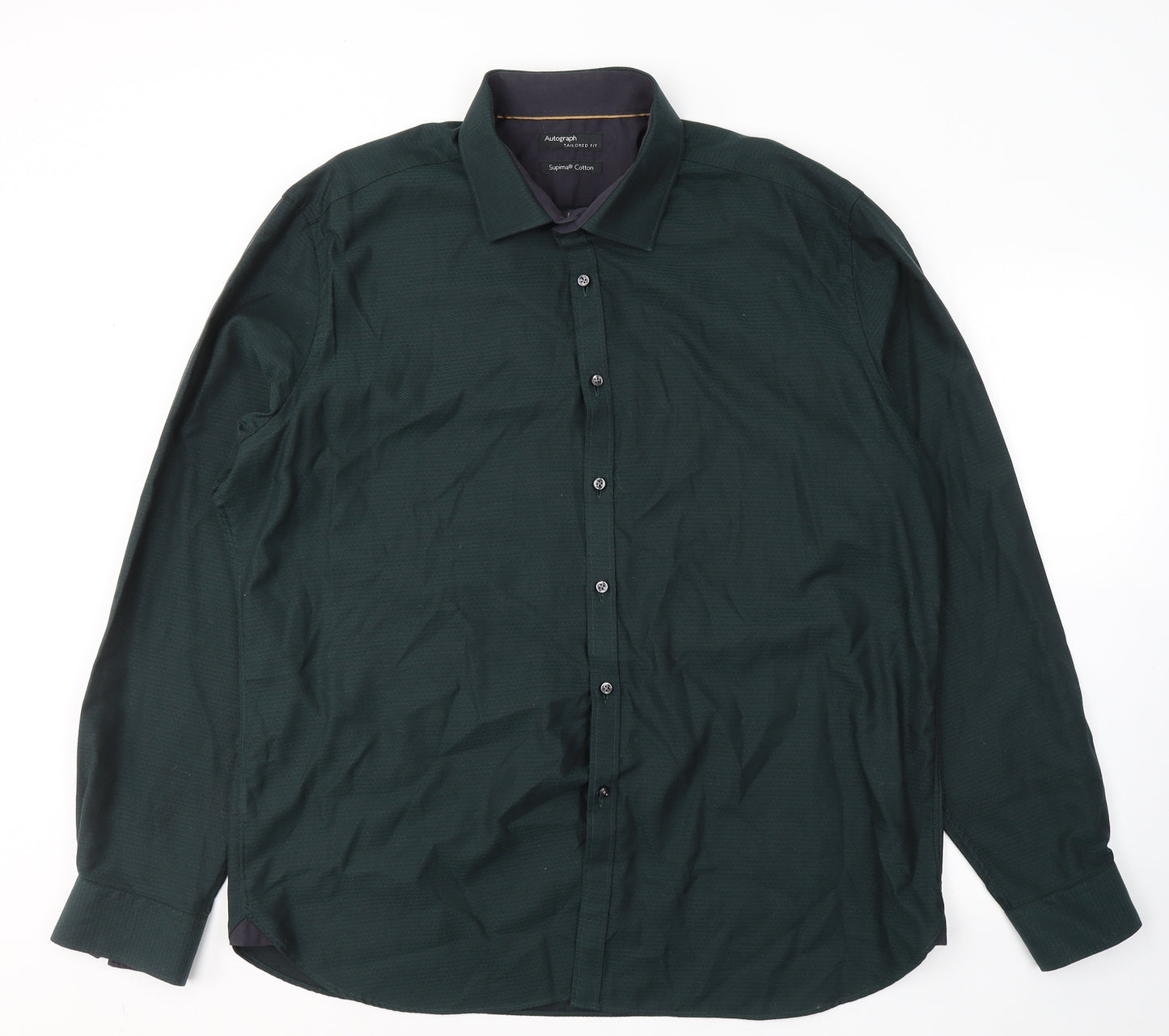 Marks and Spencer Mens Green Geometric Cotton  Button-Up Size 2XL Collared Button