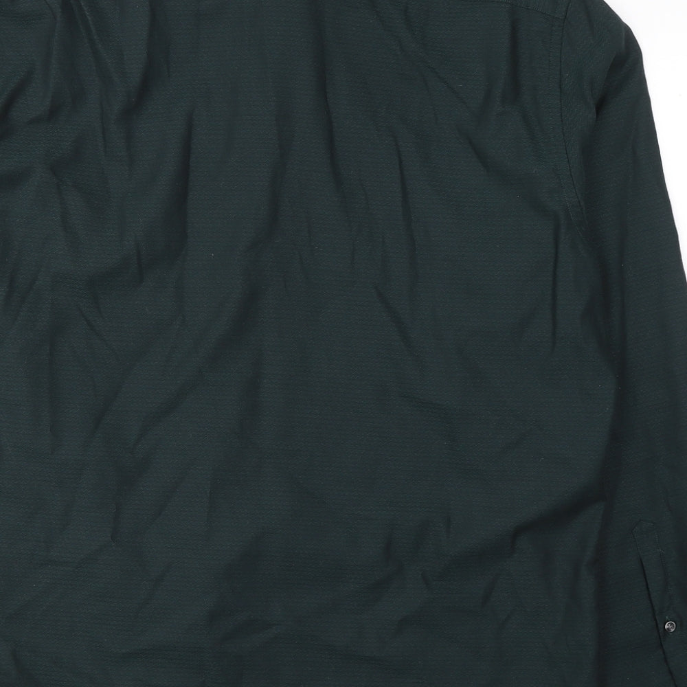 Marks and Spencer Mens Green Geometric Cotton  Button-Up Size 2XL Collared Button