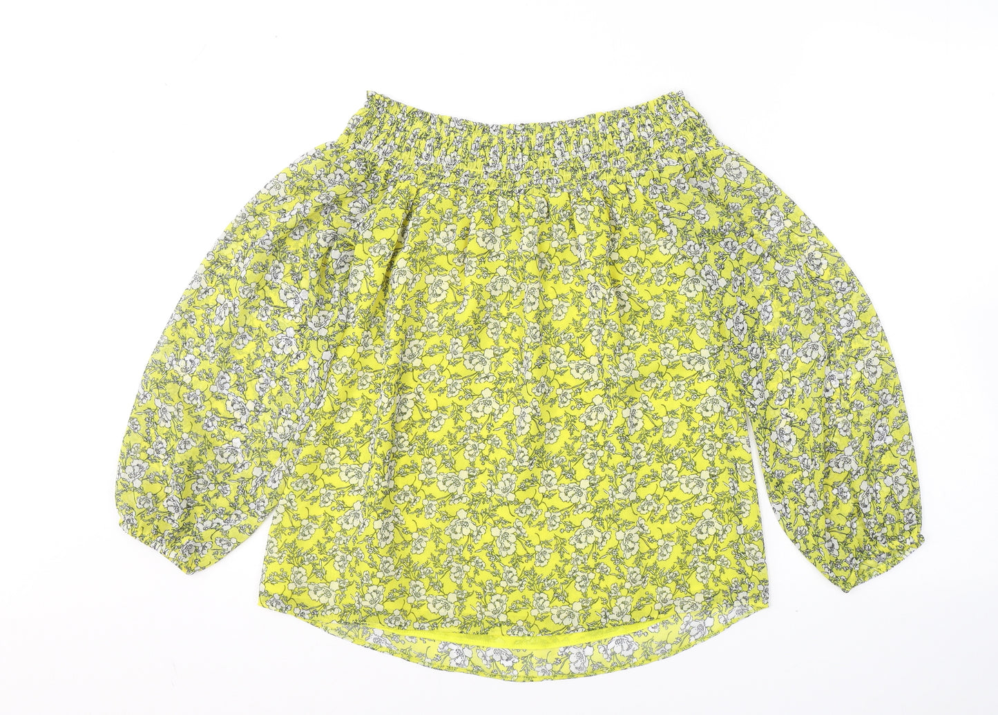 Papaya Womens Yellow Floral Polyester Basic Blouse Size 8 Off the Shoulder
