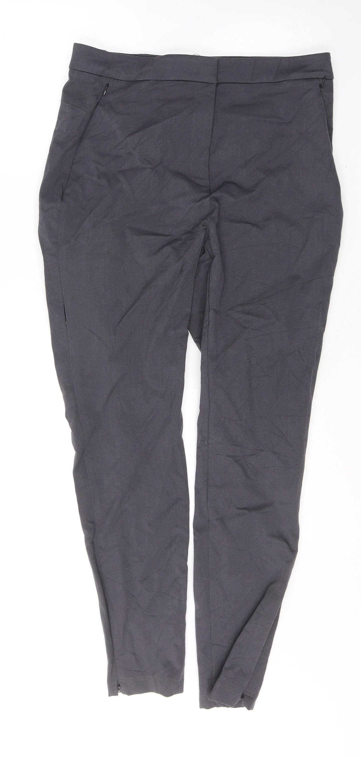 Marks and Spencer Womens Grey  Viscose Trousers  Size 14 L29 in Regular Button