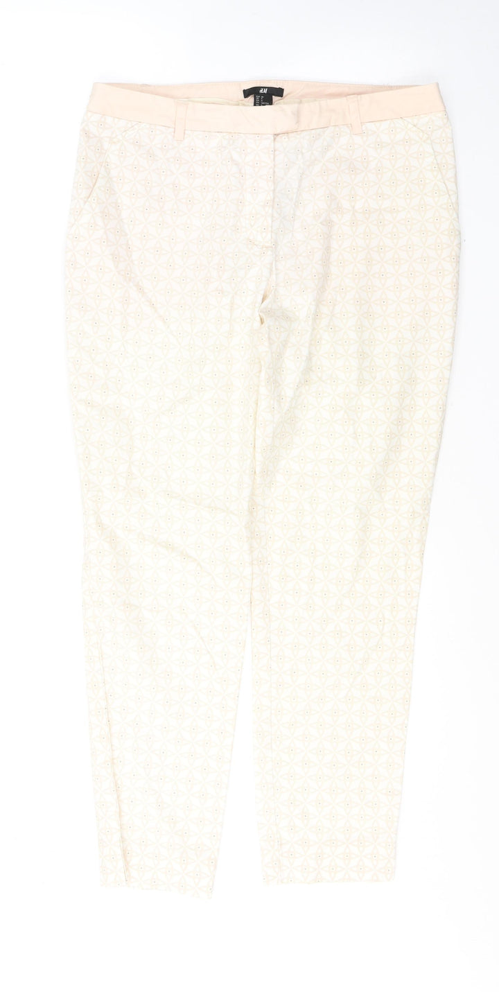 H&M Womens Ivory Geometric Cotton Skinny Jeans Size 10 L27 in Regular Button