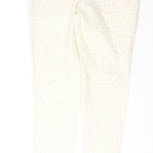 H&M Womens Ivory Geometric Cotton Skinny Jeans Size 10 L27 in Regular Button