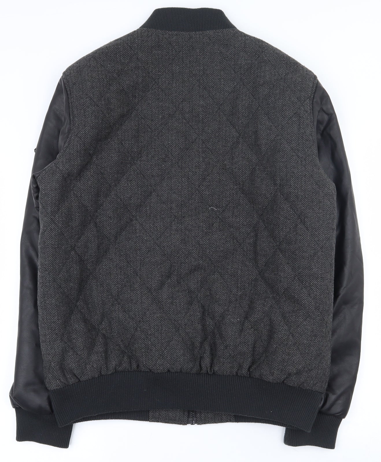 Twisted Soul Mens Grey Herringbone  Varsity Jacket Jacket Size L  Zip