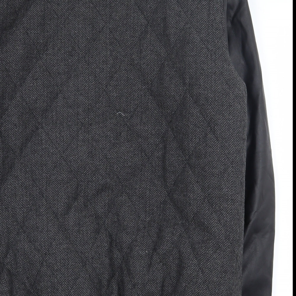 Twisted Soul Mens Grey Herringbone  Varsity Jacket Jacket Size L  Zip