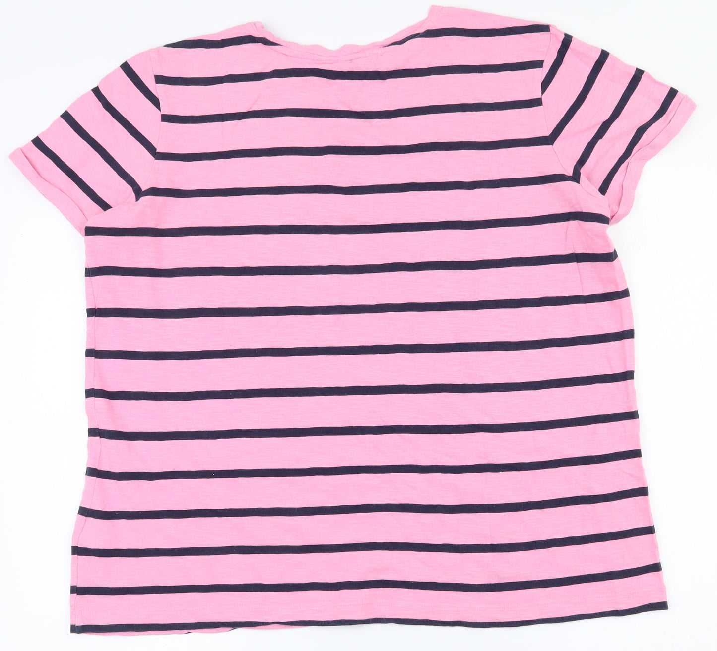 Marks Womens Pink Striped 100% Cotton Basic T-Shirt Size 16 Round Neck