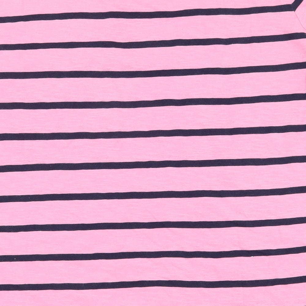 Marks Womens Pink Striped 100% Cotton Basic T-Shirt Size 16 Round Neck