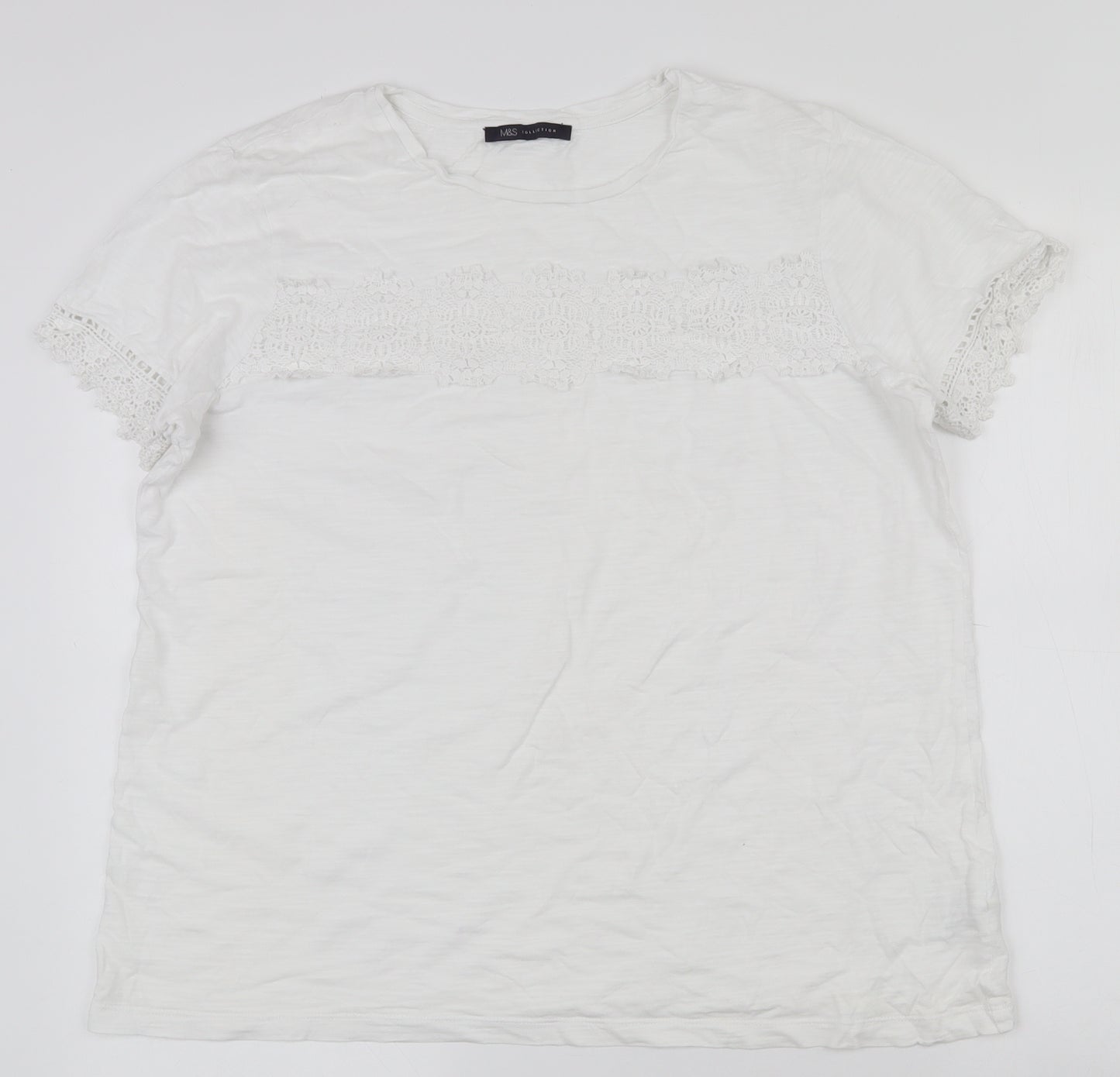 Marks and Spencer Womens White  100% Cotton Basic T-Shirt Size 16 Round Neck