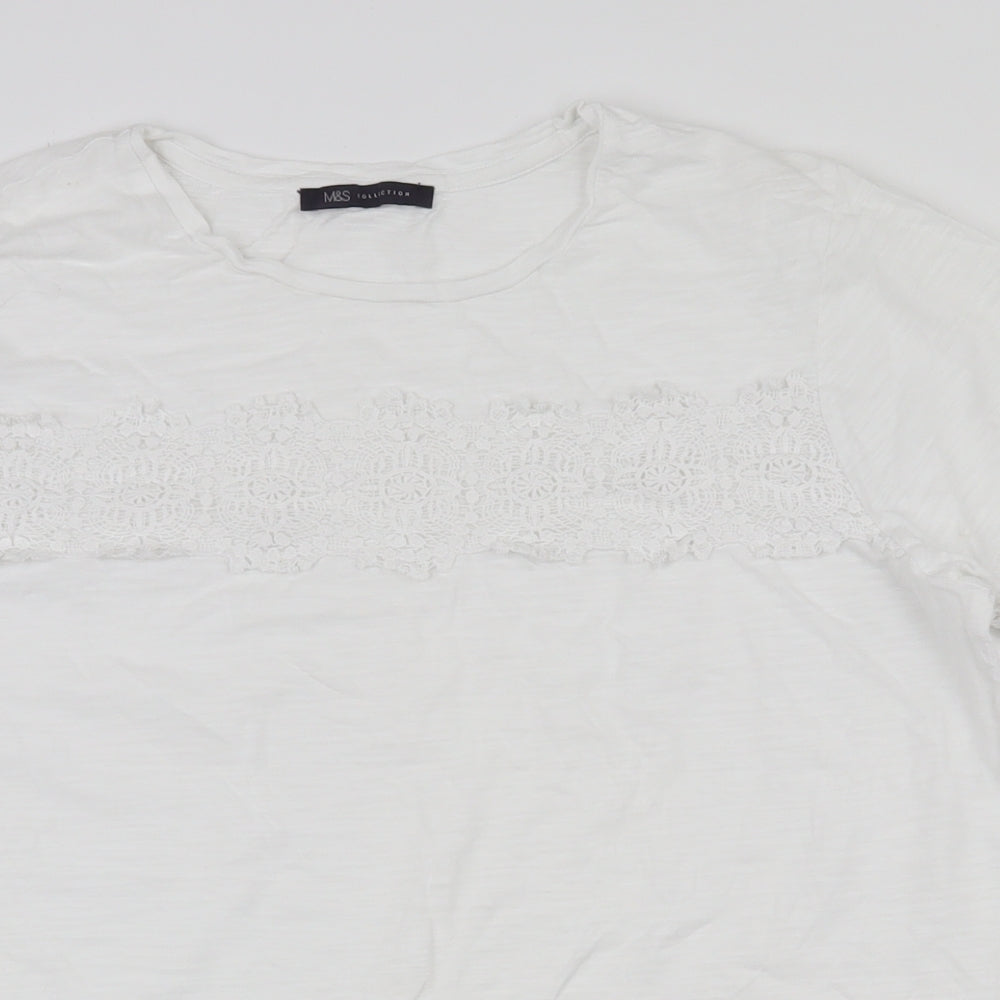 Marks and Spencer Womens White  100% Cotton Basic T-Shirt Size 16 Round Neck