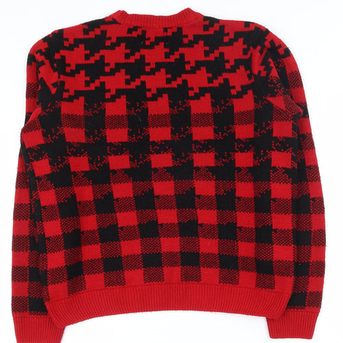 Topman Mens Red Crew Neck Houndstooth Acrylic Pullover Jumper Size S   - Houndstooth/Gingham Pattern