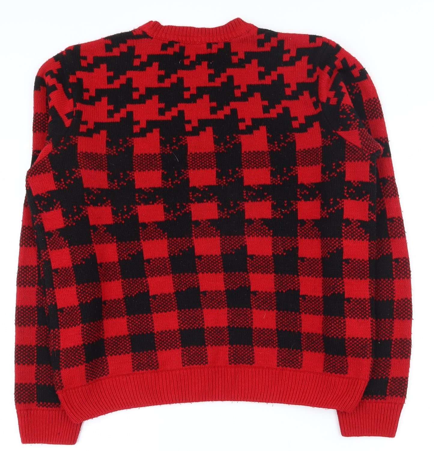 Topman Mens Red Crew Neck Houndstooth Acrylic Pullover Jumper Size S   - Houndstooth/Gingham Pattern